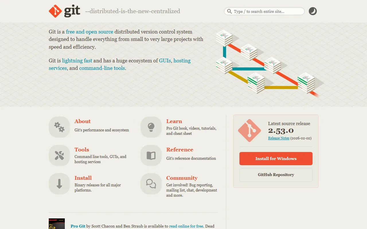 Сайт git-scm.com — кнопка Download for Windows